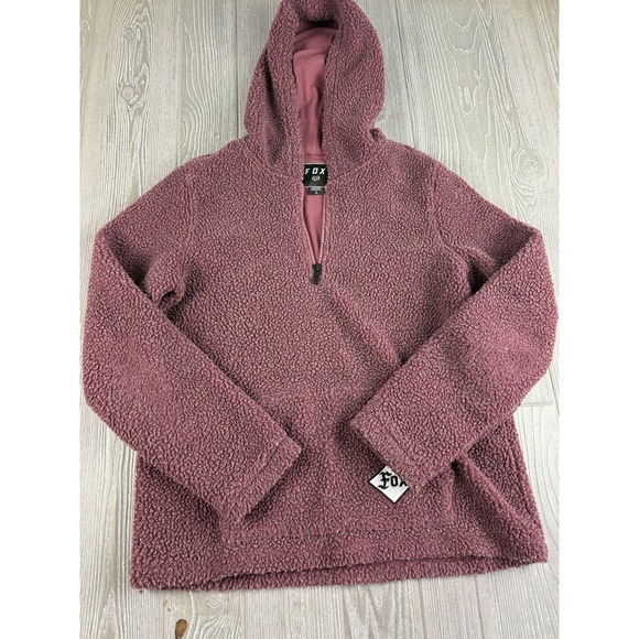 Fox Tops - Fox Racing Womens Large Quarter Zip Sherpa Fleece Pullover Hoodie Pinkish Brown